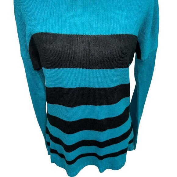 AGB Women's M Medium Knit Sweater Long Sleeves Striped Accent Buttons Turquoise - Picture 3 of 7